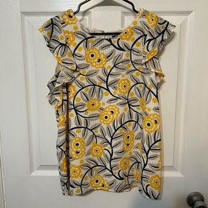 Ann Taylor Factory Yellow Floral Cap Sleeve Blouse